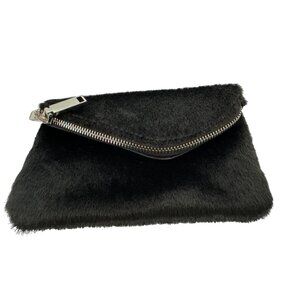 Faux Fur Zip Clutch Bag By Free People Black 8" x 5.5"